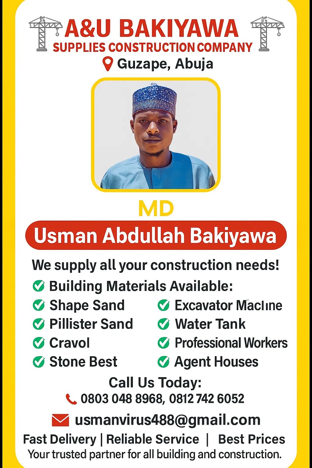 A&U BAKIYAWA SUPPLIES CONSTRUCTION COMPANY GUZAFE ABUJA