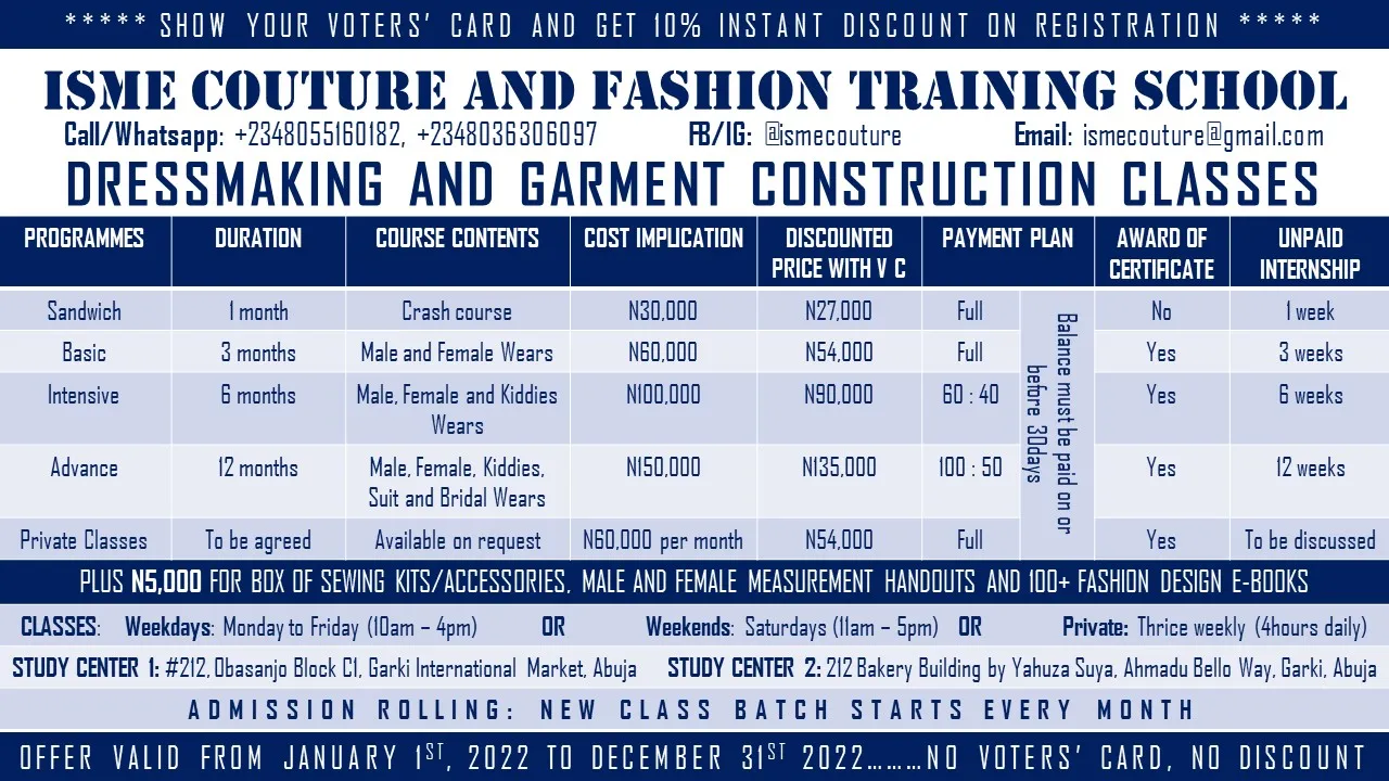 ISME COUTURE AND FASHION TRAINING SCHOOL ABUJA