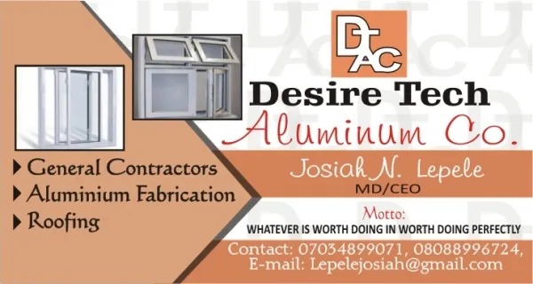 J.N.L Desire Investment Ltd (Aluminum fabrication and barbing saloon services)